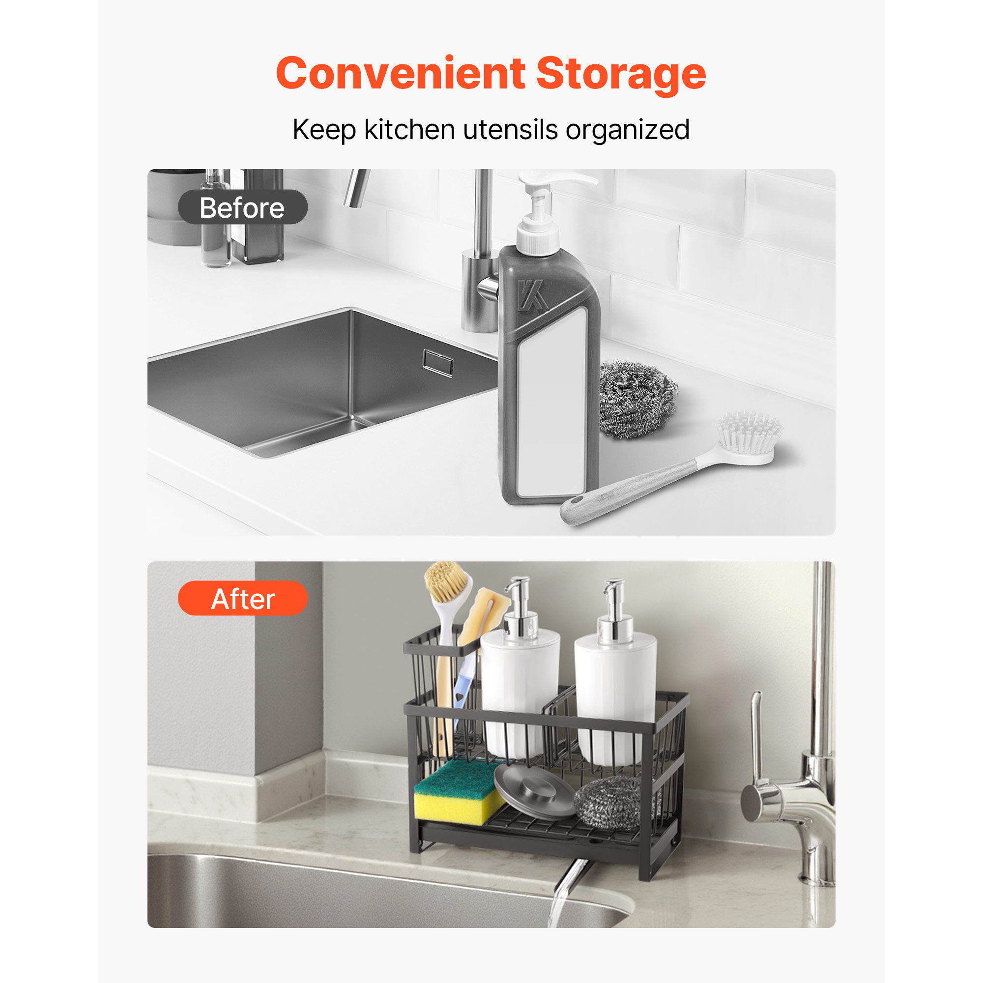 Kitchen Sink Caddy Organizer Sponge Holder For Kitchen Essentials Storage_voghion.com
